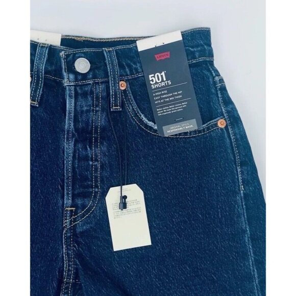 Levi’s 501 Women’s Shorts A High Rise Easy Through The Hip Blue Denim Sz 24 - Picture 6 of 11